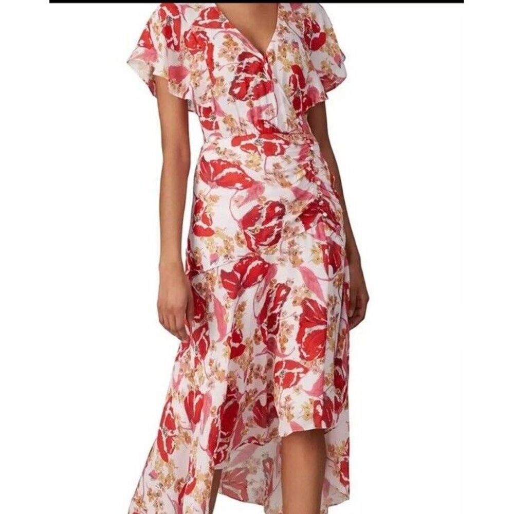 Parker Vivi 100% Silk Floral Midi Dress Pink Red Size 6